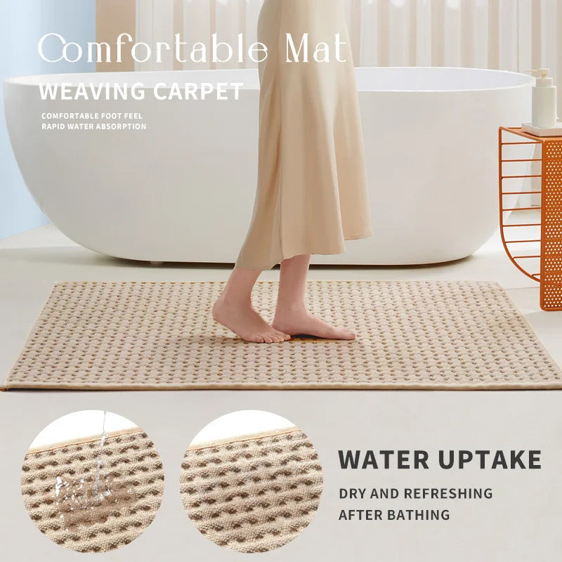 tapis salle bain microfibre beige gris moderne antidérapant absorbant rapide séchage texture géométrique