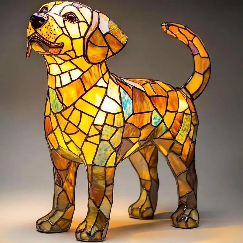 lampe posée chien multicolore mosaïque art deco résine opaque chambre salon