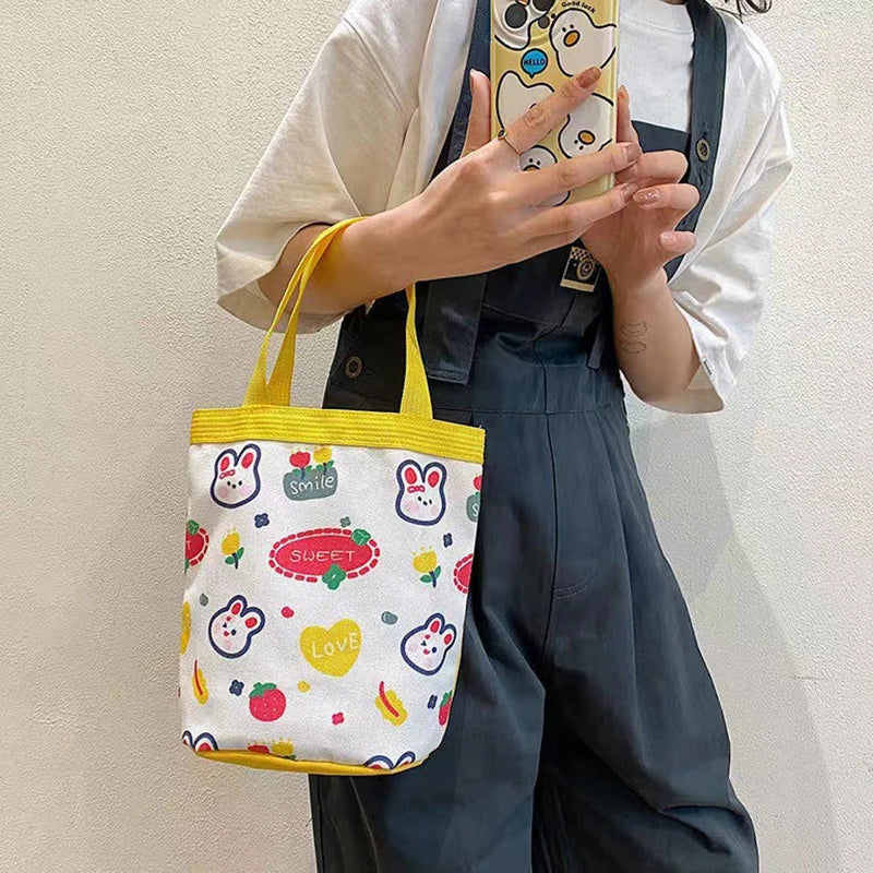 sac main tissu poignées détachables motif dessins animés blanc moderne opacité portable