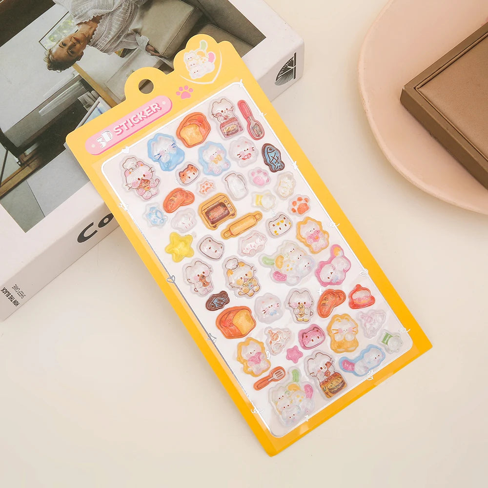 sticker 3d animaux mignons cartoon violet bleu rose vert clip