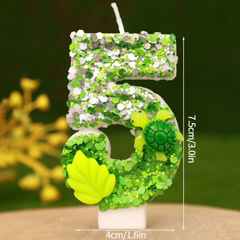 bougies numériques forme chiffres anniversaire verte blanche jaune feuilles