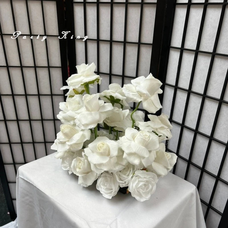 décoration intérieure rose blanche soie bouquet fleurs artificielles table mariage anniversaire événement
