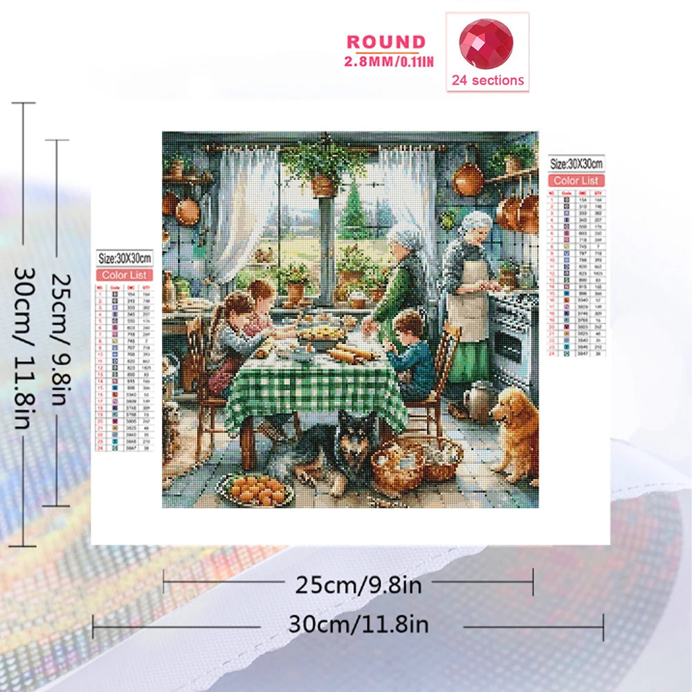 Puzzle diamant scénique cuisine animaux réaliste colorées outils inclusion instructions 30x30cm