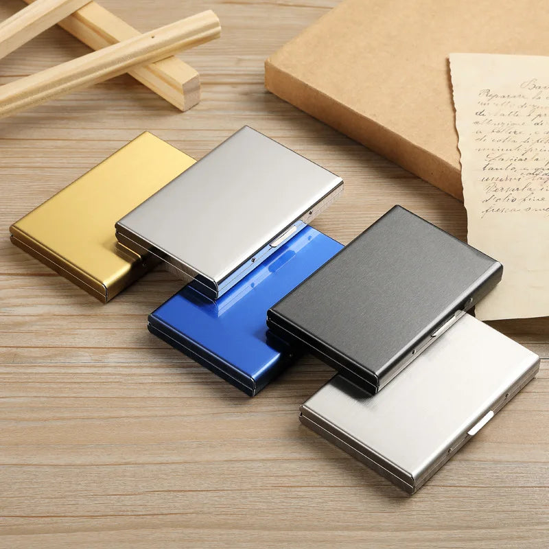 porte cartes acier inoxydable or argent 10 slots anti vol moderne clips