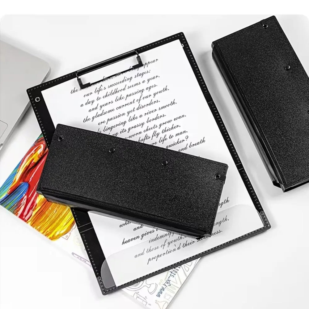 porte documents noir moderne plastique 312mm 241mm clips papier stylo