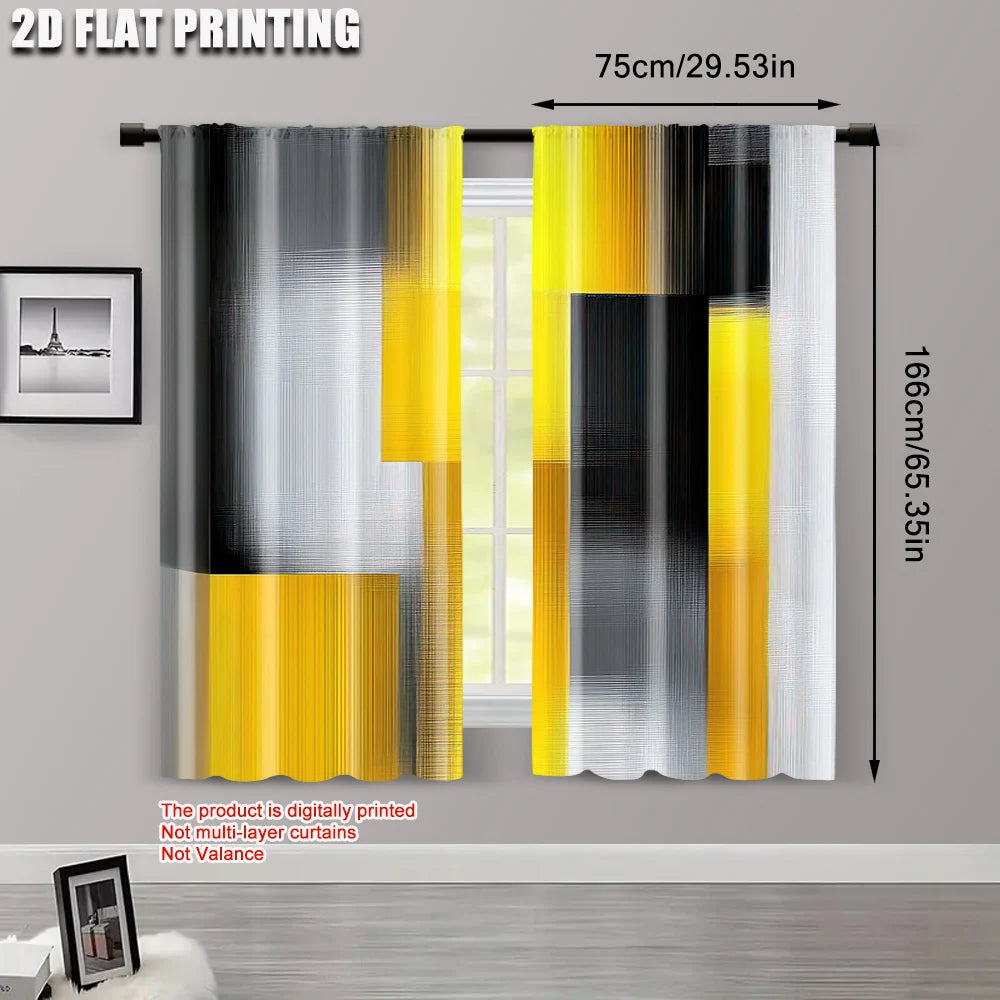 rideau moderne polyester noir gris jaune rayures horizontales abstraits translucide chambre salon