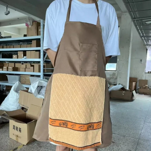 tablier cuisine marron clair poche surprise bordure décorative élastiques classique humoristique