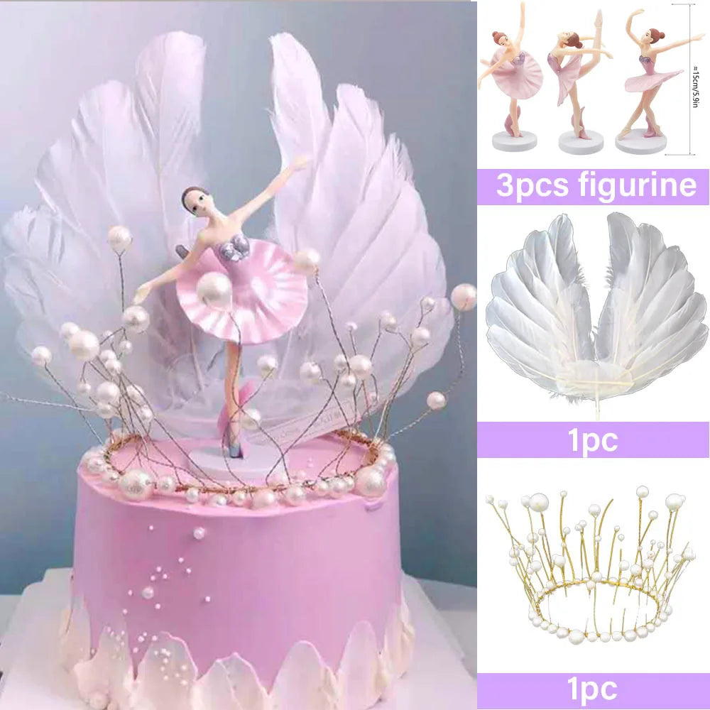 figurines danseuses blanches roses dorées plumes papillons classiques anniversaire mariage fêtes