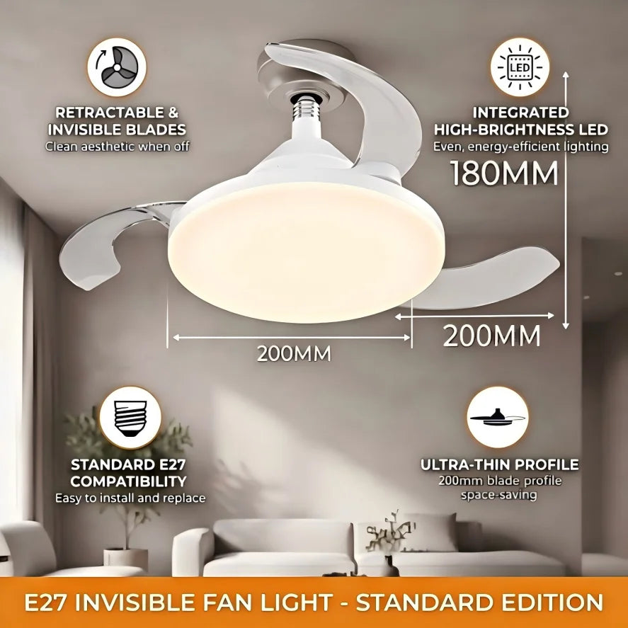 ventilateur led moderne blanc télécommande batterie sèche invisible fixe e27