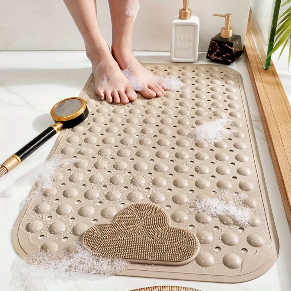 tapis bain antidérapant gris texturé drainage nuage minimaliste adhésif ventouses