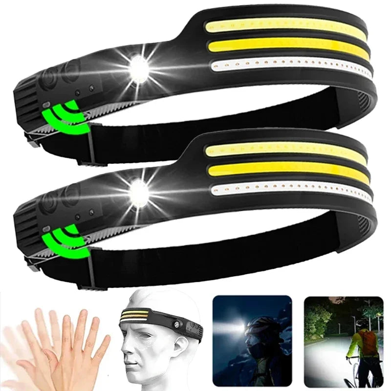 lampe frontale rechargeable led noire jaune rouge 10 modes usb