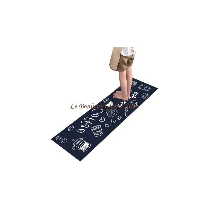 tapis sol cuisine motifs géométriques floraux moderne bleu foncé orange blanc