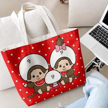 sac main rouge pochette motif singe cartoon toile shopping sac bandoulière femme