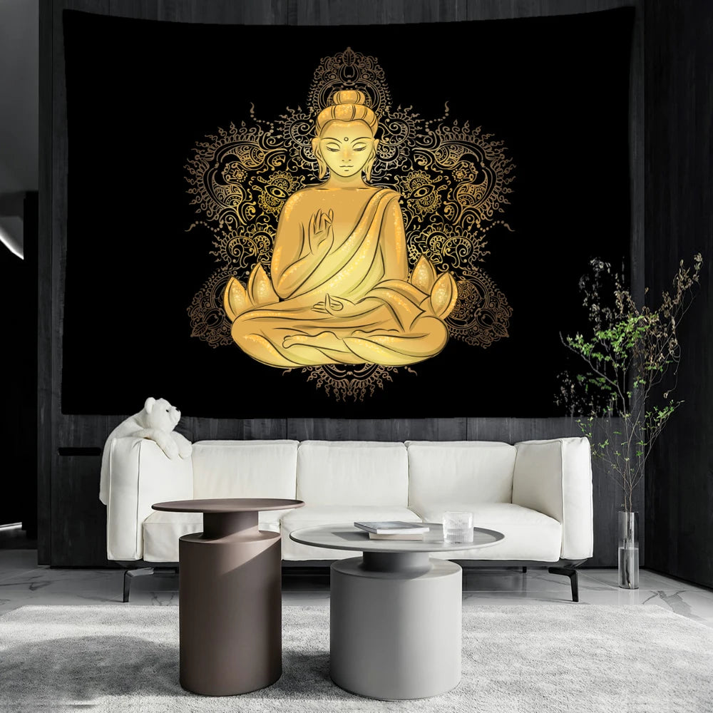 Vue de face de la tapisserie murale psychédélique