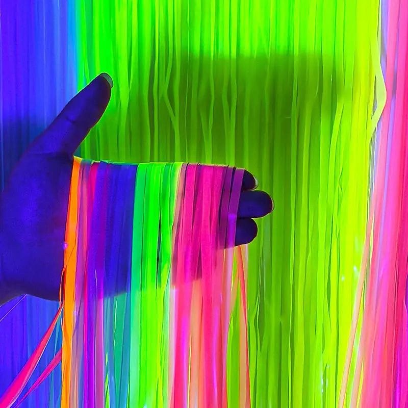 rideau pluie vert fluo moderne rayures horizontales adhésif double face anniversaire mariage festif