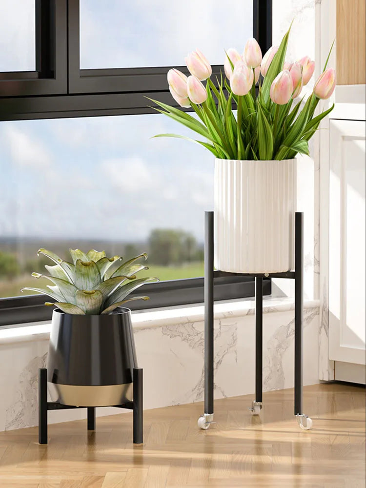 support plantes réglable métal noir blanc moderne étagères extensibles assemblage facile pot plateforme jardinière