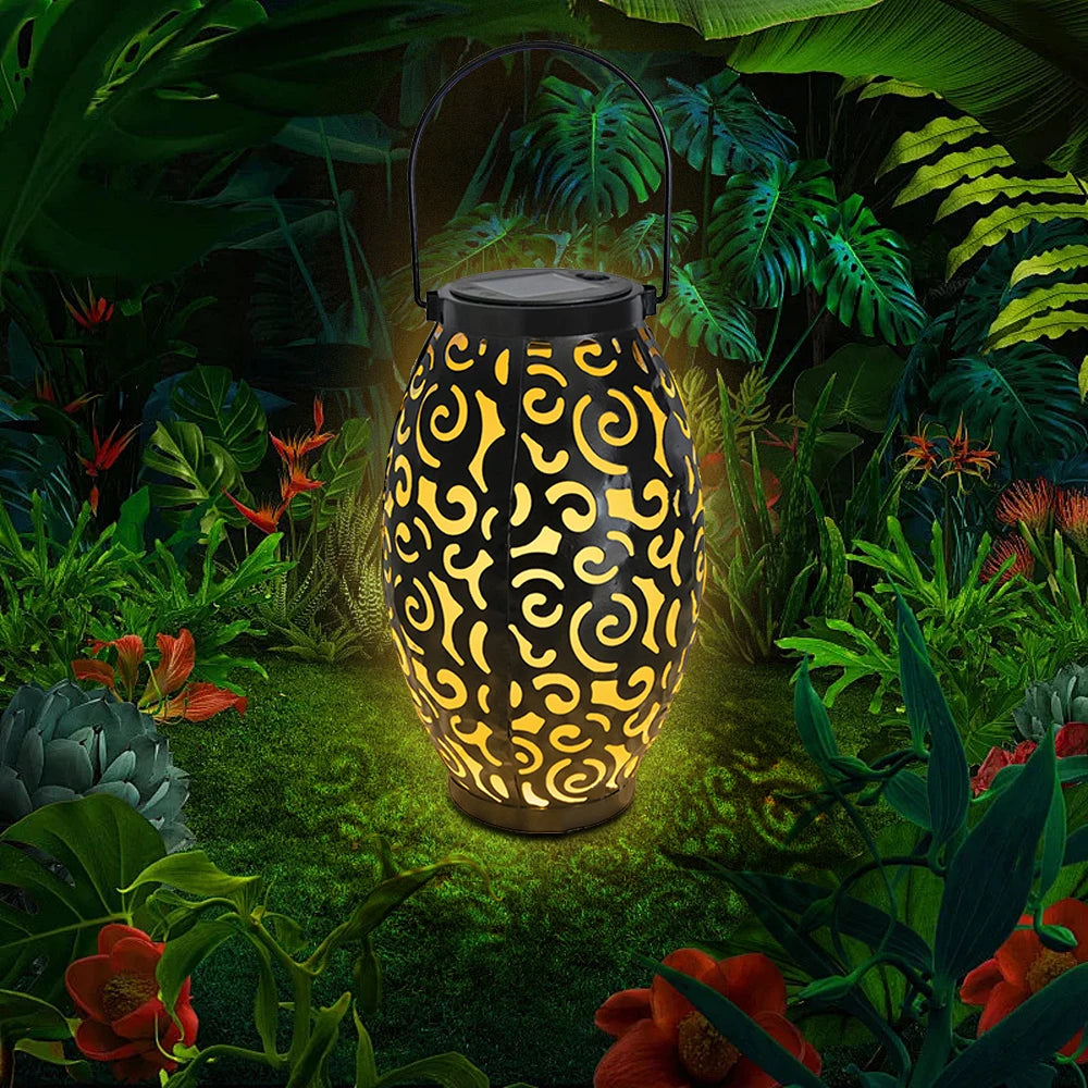 lanterne solaire suspendue noire spirales dorées extérieure artisanale ip44
