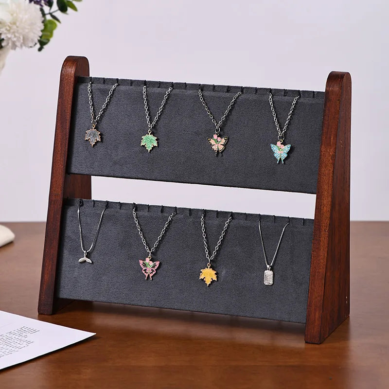 présentoir bijoux bois blanc moderne double couche clips colliers vert foncé