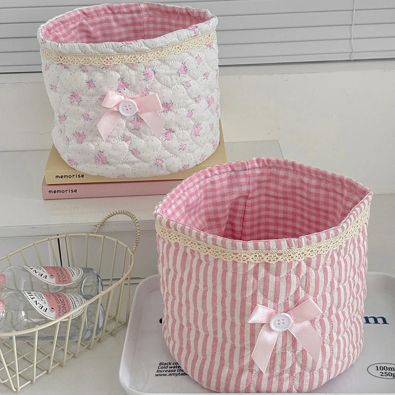 panier rangement pliable rose bleu blanc rayures carreaux fleurs vintage doux