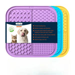 tapis léchage silicone animaux chiens chats distraction bain ventouses hexagones violet bleu orange moderne