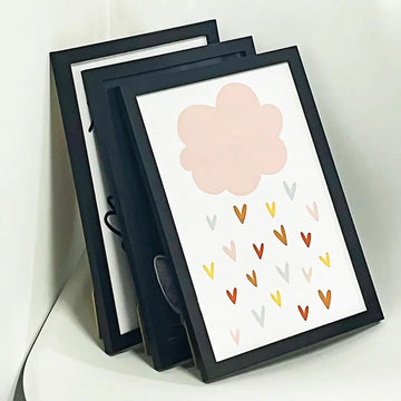cadres photo bois contemporains abstraits blanc noir beige clips boîte protection