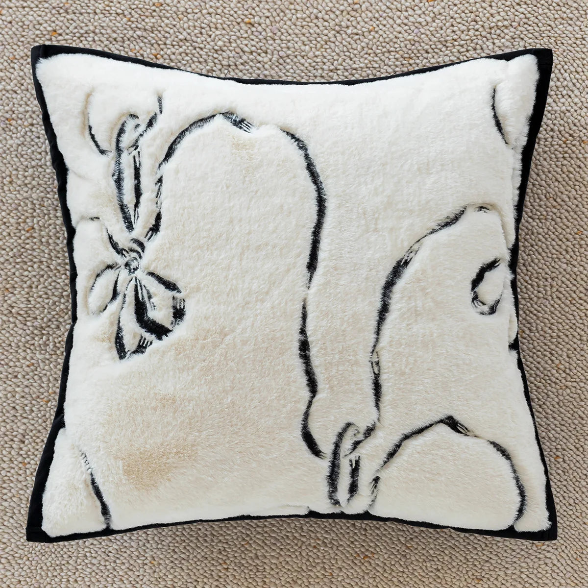 taies d'oreillers élégantes polyester chenille motif dentelle 45x45cm blanc noir decoration maison hospitalière