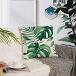 taies oreiller motif feuilles tropicales verte blanche modernes décoratives carrées 40x40cm 45x45cm