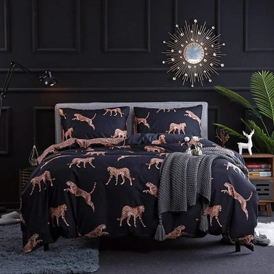 Housse de couette bordeaux motif léopard sur lit double