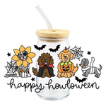 tasse verre couvercle bois ballons animaux fleurs halloween goess spooky transparent unique