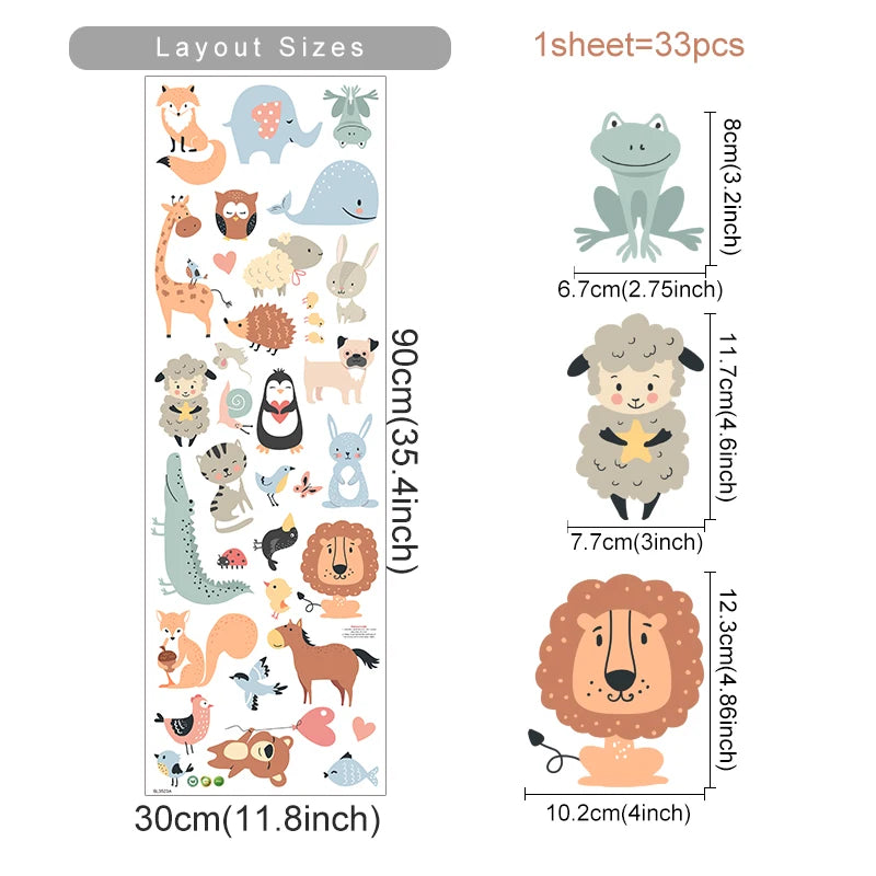 sticker mural animal dessin animé éléphant girafe léopard décoration enfant chambre boho