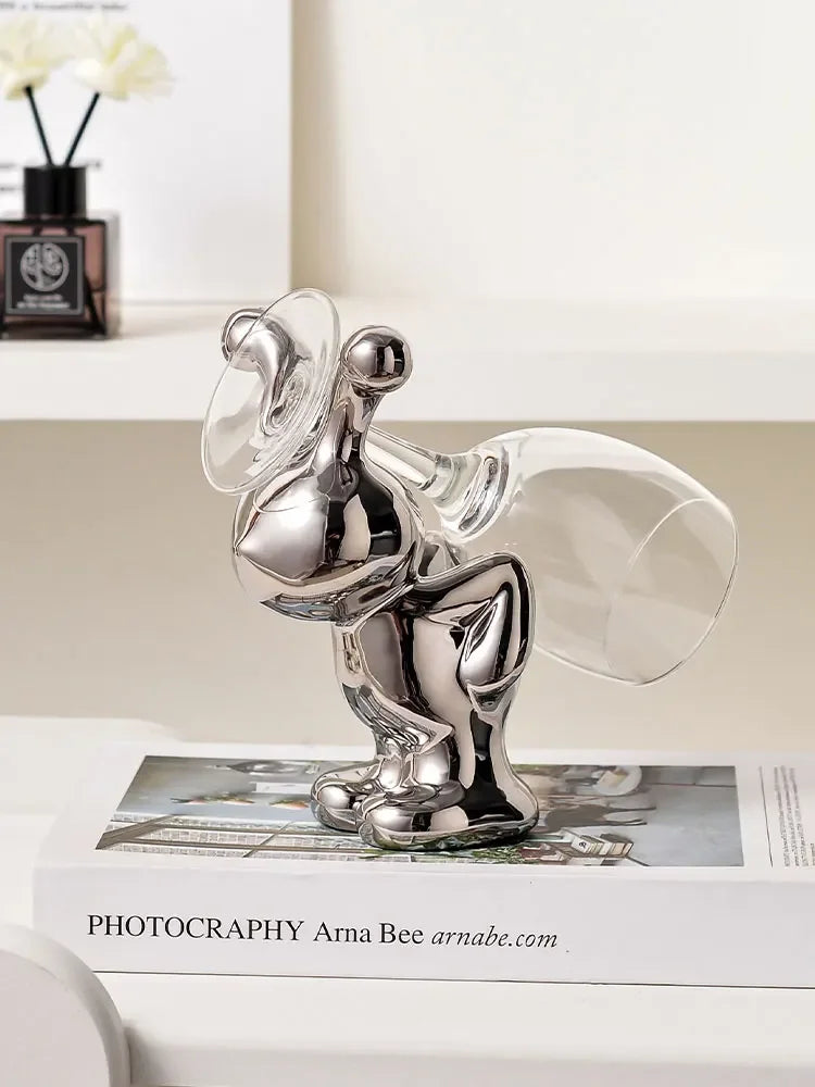 support verre contemporain argenté sculpture humaine verre transparent vaisselle céramique