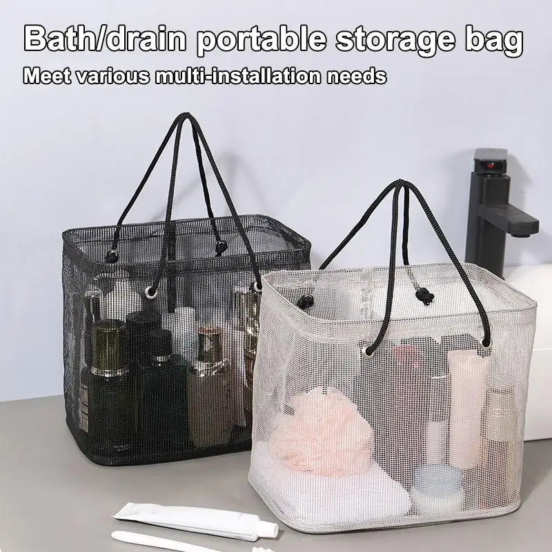 sac rangement toilettage noir blanc maille texturée pratique minimaliste transparent voyage
