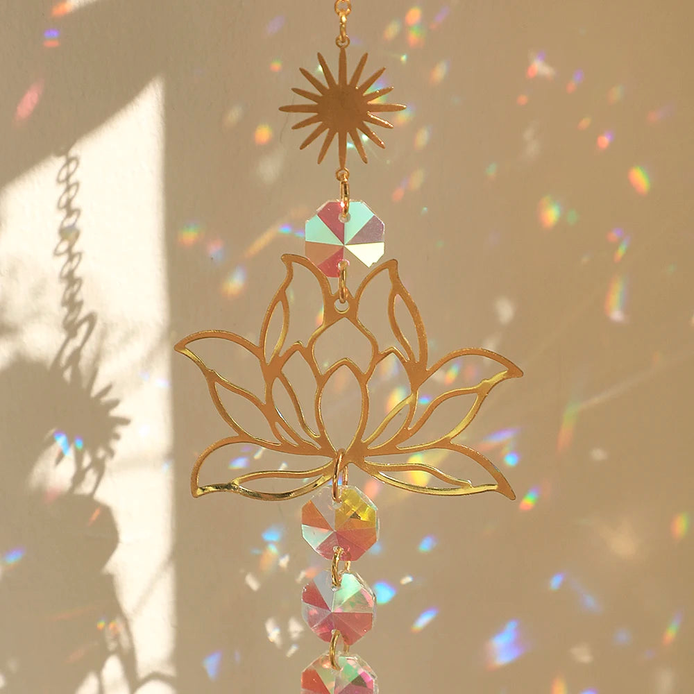 décoration murale suncatcher or multicolore fleur lotus artisanal bohèmeextérieur chambre jardin