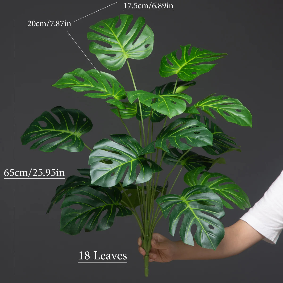 plantes artificielles monstera vertes feuilles perçées pot tressé décoration extérieure intérieure 65cm 18 feuilles