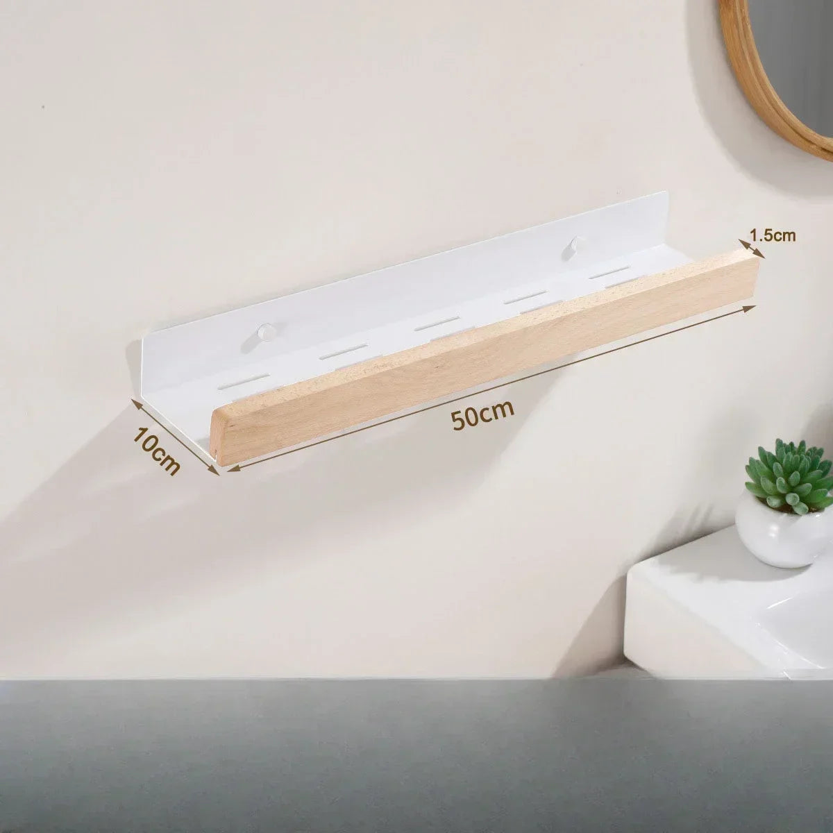 étagère murale bois blanc moderne adhésive salle bain rangement minimaliste 50cm 30cm 40cm