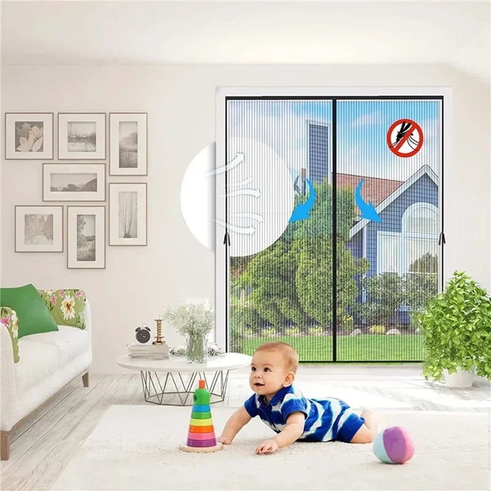 rideau porte magnétique noir blanc maille fine transparent moderne fonctionnel