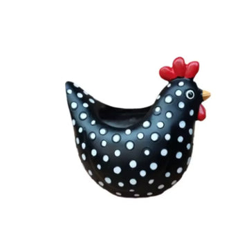pots fleurs forme poule motifs pois noirs succulentes géraniums lavande rustiqueextérieur jardin