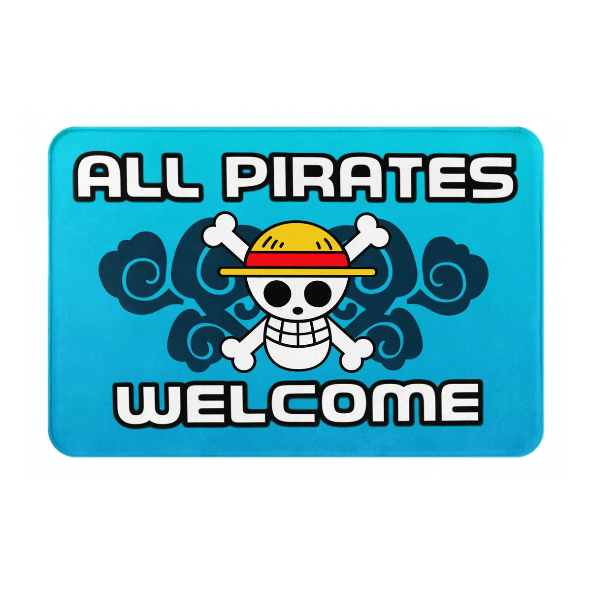tapis bienvenue bleu clair motif crâne pirate anime porte entrée salon cuisine maison
