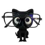 support rangement lunettes forme chat cartoon humoristique lunettes rectangulaires transparentes chainette perlée