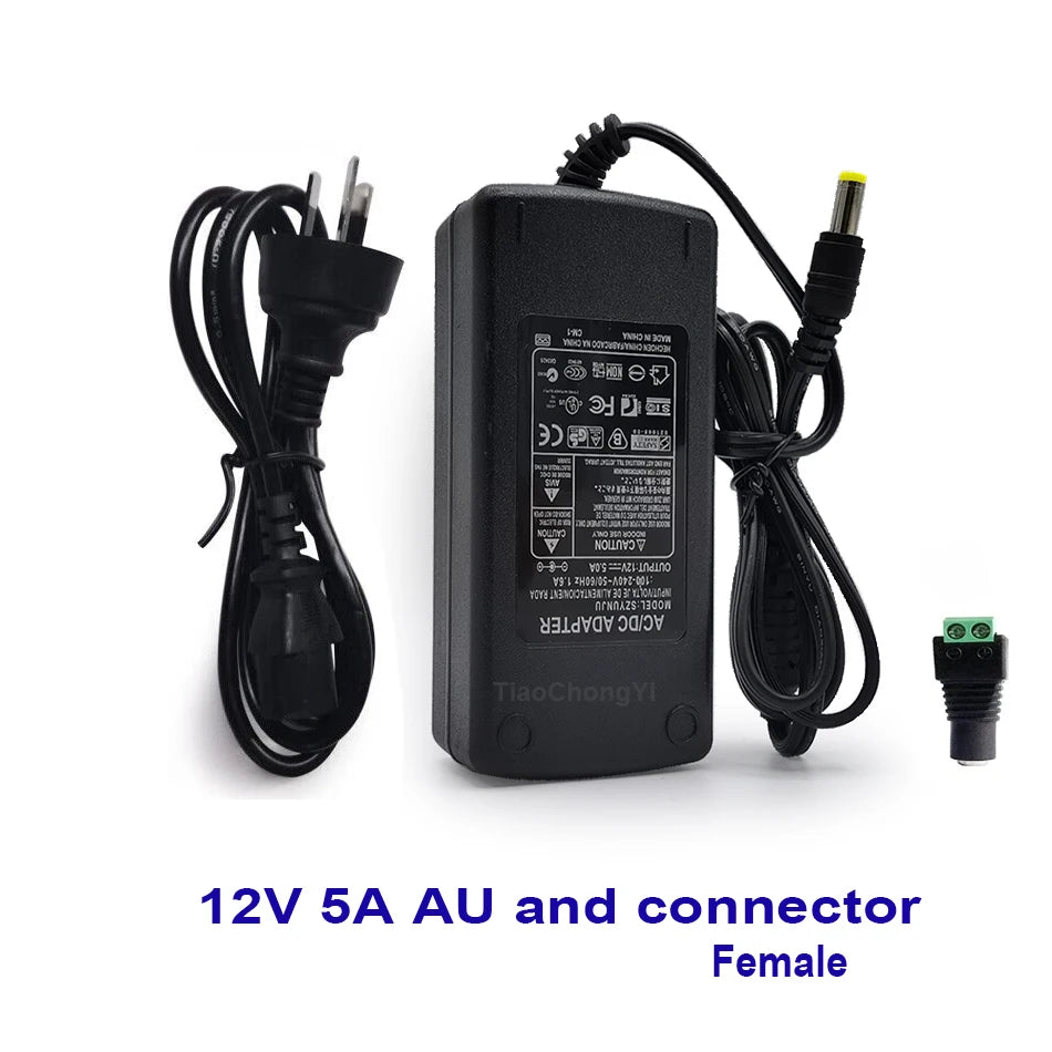 transformateur éclairage 12v 5a noir prise us uk eu led 60w adaptable cable international