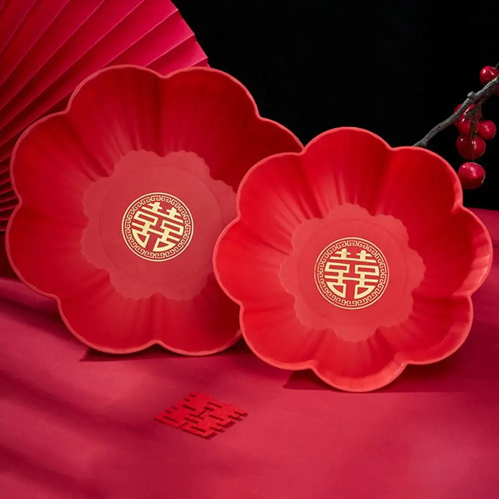 assiettes plateau rouge decoratif motif chinois moderne collation fruits toast festif durable plastique rond