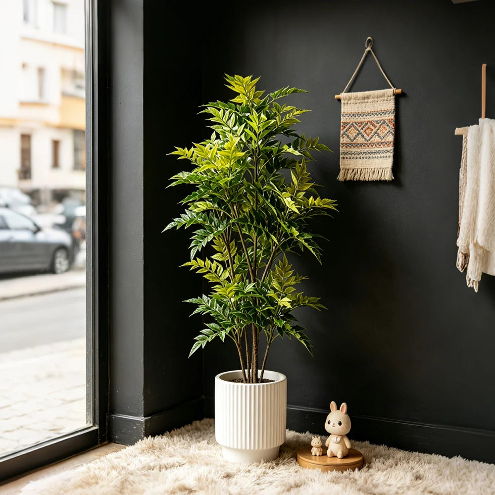 plante artificielle arbuste feuilles vertes pot blancintérieur décoration vert ornement plastiqueextérieur nature