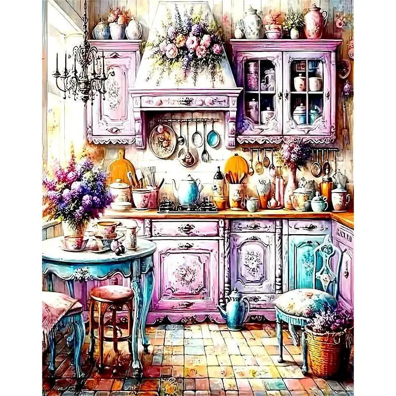 tableau peinture fleurs vintage romantique diy peinture acrylique pinceaux guide couleurs ustensiles cuisine meubles