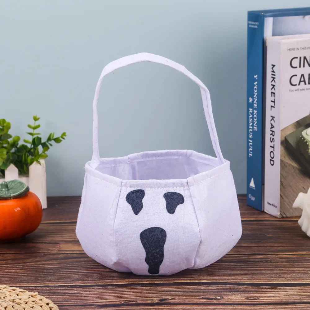 sac main halloween vison sac bonbons fantaisie visage citrouille noir uni
