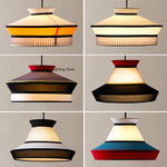 Suspension lumineuse tissu rayures horizontales moderne noir blanc rouge jaune bleu