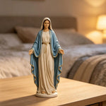 statue vierge marie résine blanche bleu or religieuse classique décoration autel église cathédrale salon