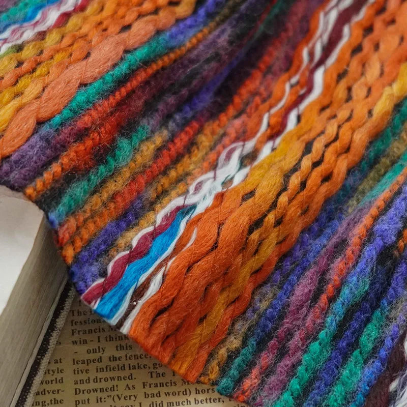 châle bohème tissu jacquard polyester coloré motifs horizontaux automne hiver