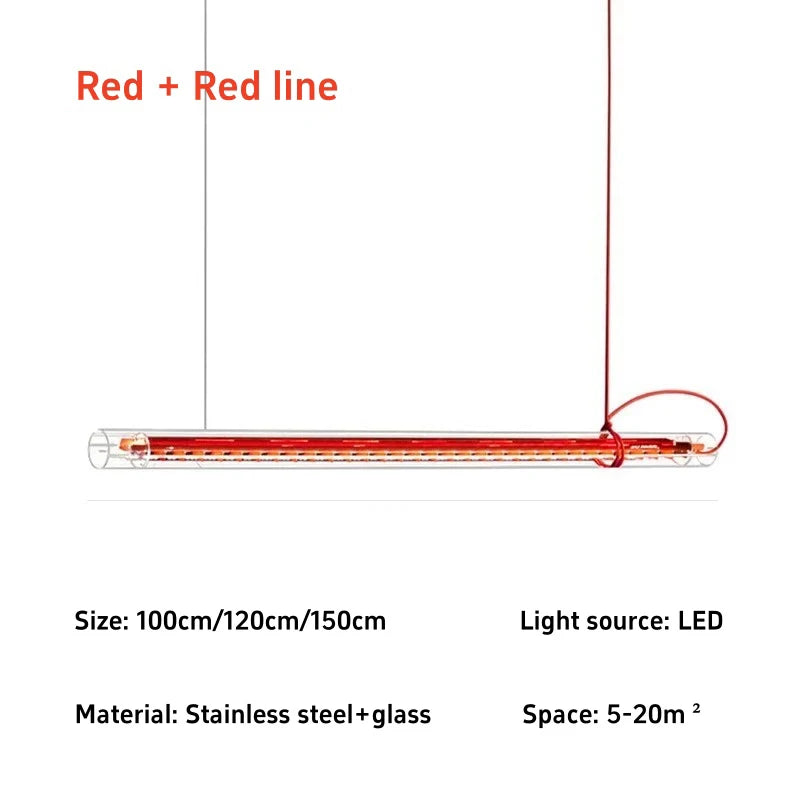 lampe led suspendue rouge transparent ligne droite moderne câble minimaliste chambre salon étude