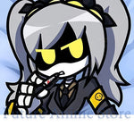 housse coussin anime gris noir personnages stylisés oreilles pointues yeux jaunes vêtements détails jaunes