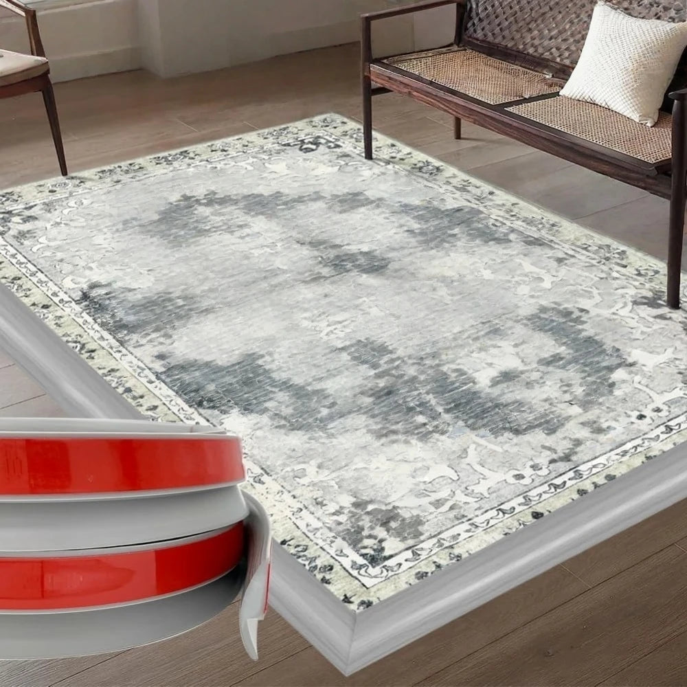 tapis adhésif bordure ornée gris blanc beige classique vintage résistant intérieurextérieur